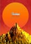Low poly mountain illustration with sunset background space