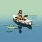 Low Poly Nostalgia: 3d Pixel Art Of Evelyn Rowing In A Boat
