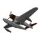 Low poly old plane for landing and taking off from the water. Bottom view. 3D. Vector illustration