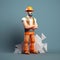 Low Poly Orange Construction Worker On Cru D: Inventive Character Design With Strong Use Of Color