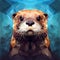 Low Poly Otter Portrait In Surreal Style