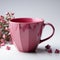 Low Poly Pink Mug With Flower Buds - Melancholic Tone, Minimalistic Design