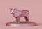 Low poly polygonal Metallic Pink Bull on a cylindrical stand, a symbol of the new year 2021
