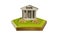Low poly scene of bank with gold, 3d illustration