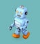 Low poly walking retro robot isolated on blue background