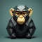 Low Polygonal Chimp: Playful Digital Art Photo With Dark Tonality