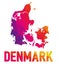 Low polygonal map of Kingdom of Denmark with Denmark typo sign