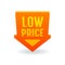 Low Price Red Arrow Down Discount Label, Banner or Icon, Promo Offer for Sale, Tag, Cost Reduction, Price Off Promotion