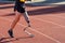 Low-section portrait of amputee sportsman. Athlete running