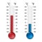 Low-temperature and high-temperature signs. Hot and cold thermometers