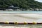 Low tide beach bouy line for swimming area