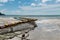 Low tide beach bouy line for swimming area