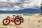 Low tide Island Indonesia. Gili Air 03.01.2017. View of Lombok Island. The vicinity of the Ferry Pier. Beach bikes