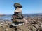 With the low tide, the rocks appear aligned with each other on the shore