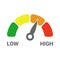 Low to High Gauge Scale Measure Speedometer Icon from Green to Red Isolated