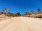 Low view of dirt road with blue sky at Chapada dos Veadeiros