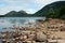 Low view of a rocky shoreline