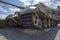 Low viewpoint of a German Tiger tank in La Gleize