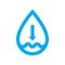 Low water supply level icon. Blue water drop shortage symbol
