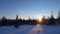 Low winter sun and mountain view at Are Valadalen Fjall in Jamtland in Sweden