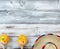 Lower border of traditional Cinco De Mayo objects on white weathered wooden boards