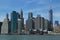 Lower Manhattan skyline with unfinished Freedom Tower and Pier 17 before reconstruction