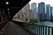 Lower Michigan Avenue Bridge with view of Chicago River in downtown Chicago Loop.