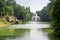 Lower Pond, fountain and pavilion in arboretum Sofiyivka, Uman,