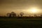 Lower Rhine landscape on a foggy winter morning