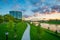 The Lower Scioto Greenway, and Scioto River at sunset, in Columbus, Ohio