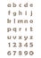 The lowercase alphabet and numbers in mosaic design