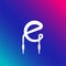 Lowercase Letter E Alphabet Music Logo Design on Multicolor Gradient background. Initial and Audio cable jack logo concept