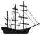 Lowered sails ship sign. Black sailboat icon