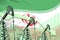 lowering down chart on Iran flag background - industrial illustration of Iran oil industry or market concept. 3D Illustration