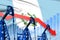 Lowering, falling graph on Guatemala flag background - industrial illustration of Guatemala oil industry or market concept. 3D