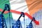 Lowering, falling graph on Ireland flag background - industrial illustration of Ireland oil industry or market concept. 3D