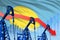 Lowering, falling graph on Palau flag background - industrial illustration of Palau oil industry or market concept. 3D