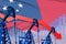 Lowering, falling graph on Samoa flag background - industrial illustration of Samoa oil industry or market concept. 3D