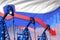 Lowering, falling graph on Slovenia flag background - industrial illustration of Slovenia oil industry or market concept. 3D