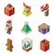 Lowpoly christmas polygonal outline new year isometric 3d isolated icons set flat cartoon design vector illustration