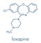 Loxapine antipsychotic drug molecule; used to treat schizophrenia. Skeletal formula.