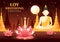 Loy Krathong Festival Celebration in Thailand Template Hand Drawn Cartoon Flat Illustration with Lanterns and Krathongs Floating