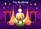 Loy Krathong Festival Celebration in Thailand Template Hand Drawn Cartoon Flat Illustration with Lanterns and Krathongs Floating