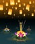 Loy Krathong greeting card with floating lanterns, thai holiday