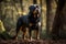 A loyal and protective Rottweiler standing guard, showing off its loyal and protective nature. Generative AI