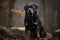 A loyal and protective Rottweiler standing guard, showing off its loyal and protective nature. Generative AI