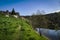 Lozoya River. Exterior of the walls of Buitrago de Lozoya, Madrid, Spain.