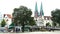 Lubeck, Germany - 07/26/2015 - City view of old town from a lake, beautifil architecture