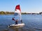 LUBECK, GERMANY - APRIL 21, 2018: Child on sailing boat