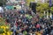 Lubeck, Germany, September 24, 2021: Large crowd of people with protest banners at the rally for the global Fridays for Future